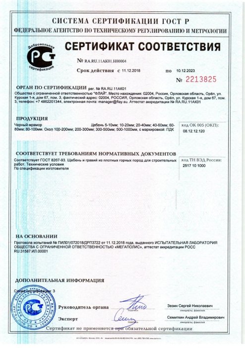 Сертификат на черный мрамор в Пятигорске 